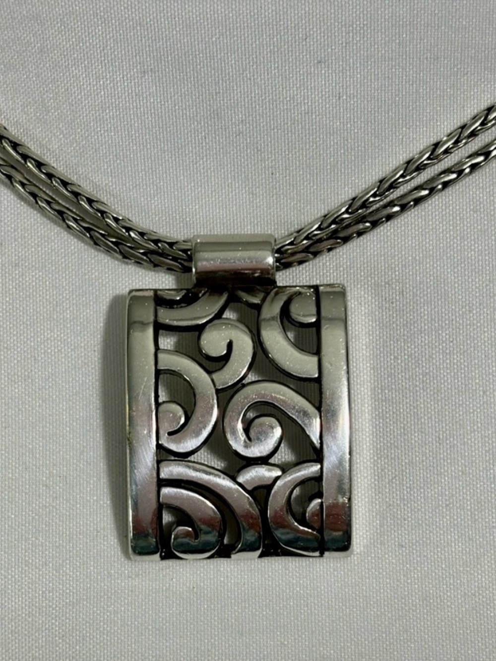 Brighton Deco Lace Silver Plated Scroll Rectangular Pendant Necklace